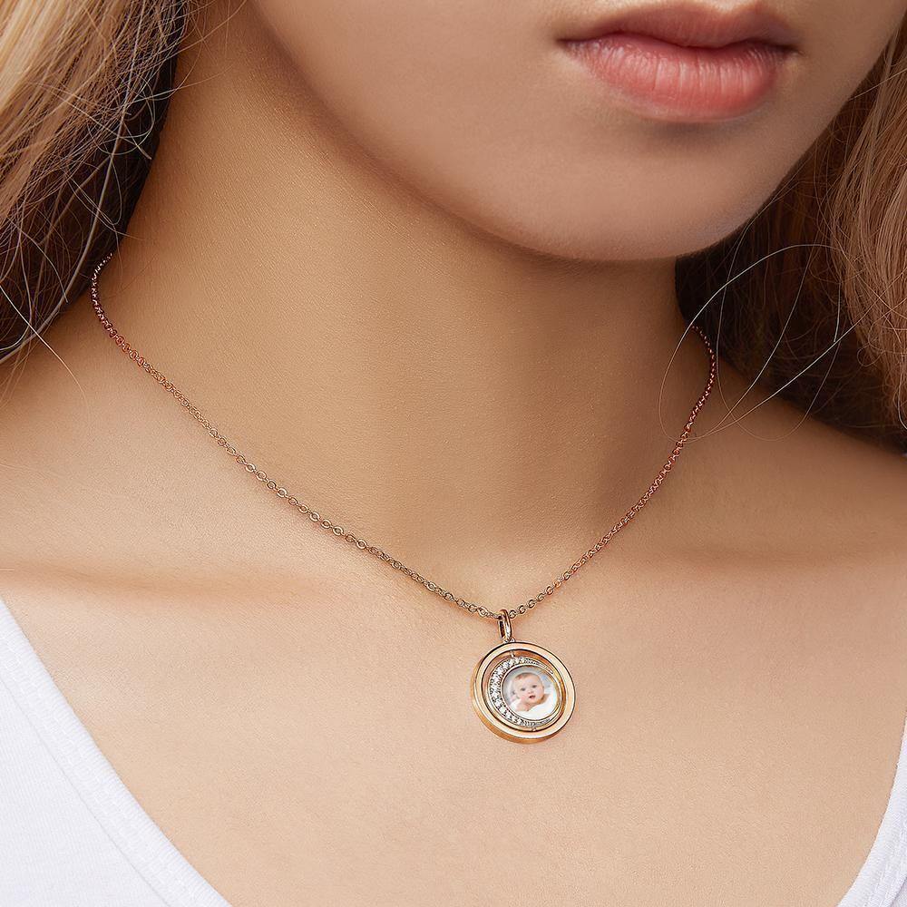 Photo Engraved Necklace Blessing Coin Necklace Gift for Her Rose Gold Plated Silver - yournamencklaceuk