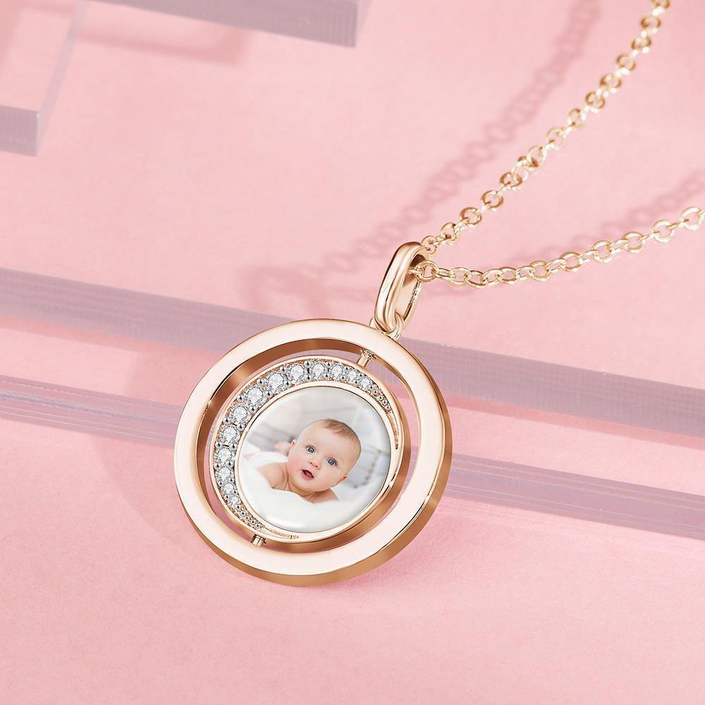 Photo Engraved Necklace Blessing Coin Necklace Gift for Her Rose Gold Plated Silver - yournamencklaceuk