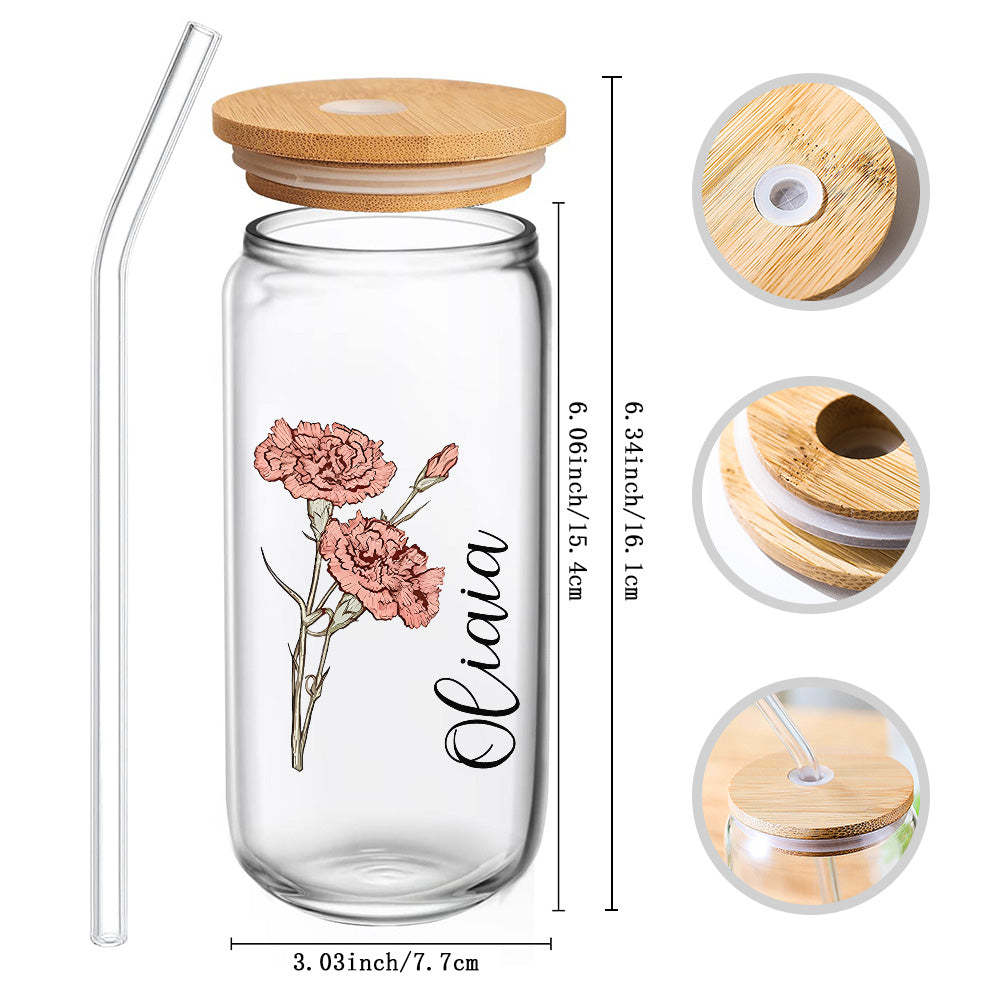 Personalized Name Can Glass with Colorful Birth Flower Custom Can Glass with Straw Gift for Mother Friends Family Bridesmaid - yournamenecklaceuk