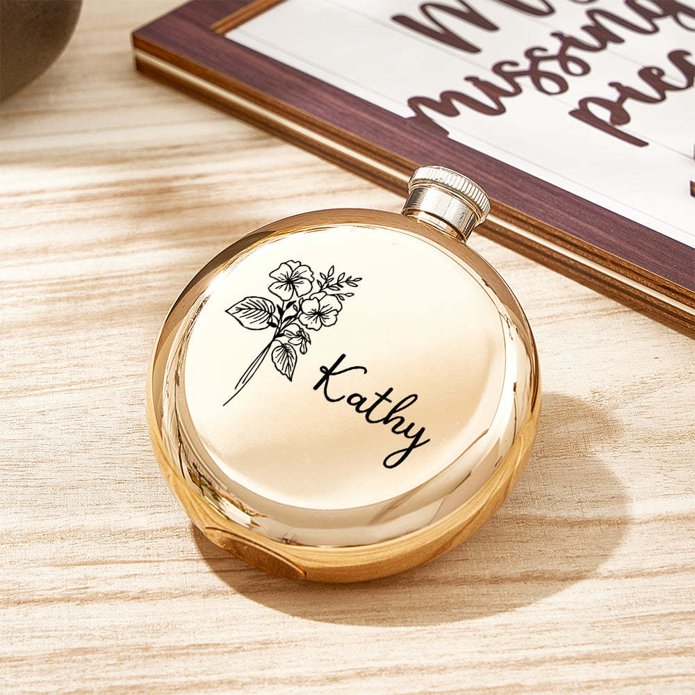 Personalized Name Flask with Birth Flower Custom Flask Gift for Bridesmaid Bachelorette Friends - yournamenecklaceuk