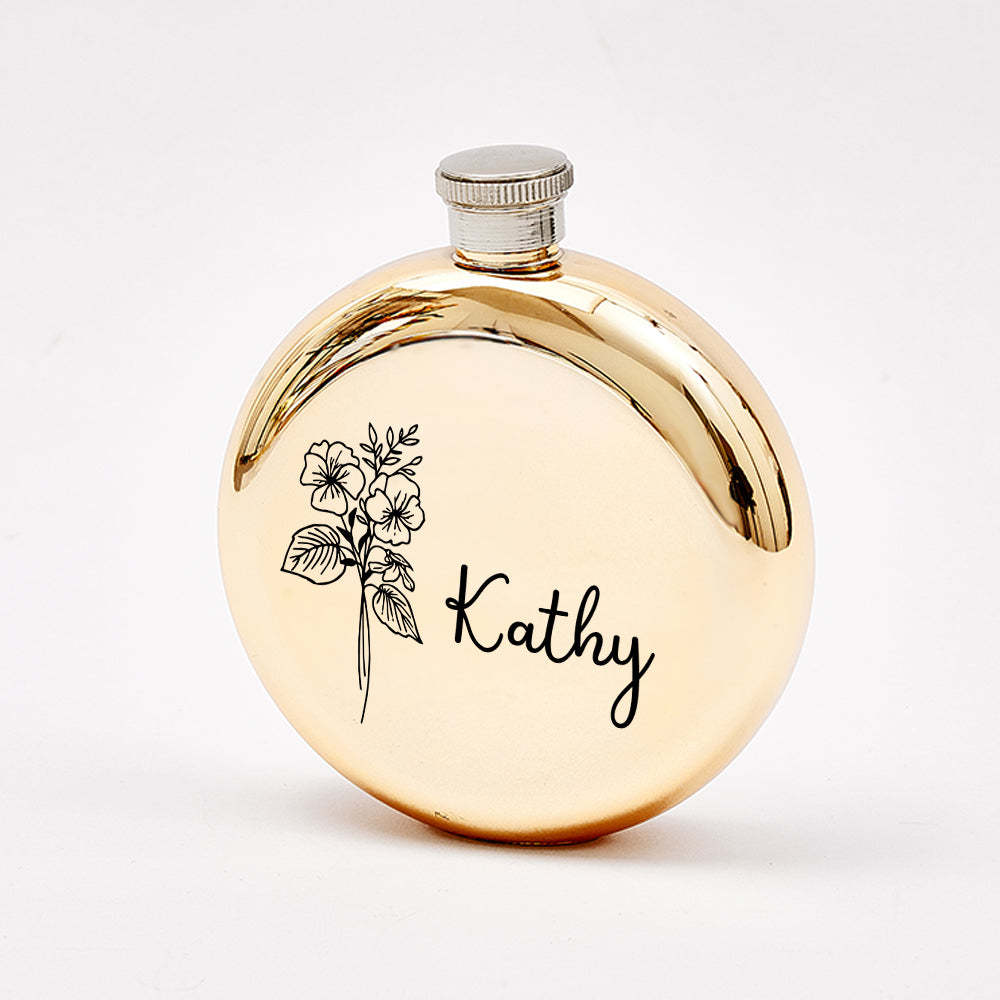 Personalized Name Flask with Birth Flower Custom Flask Gift for Bridesmaid Bachelorette Friends - yournamenecklaceuk