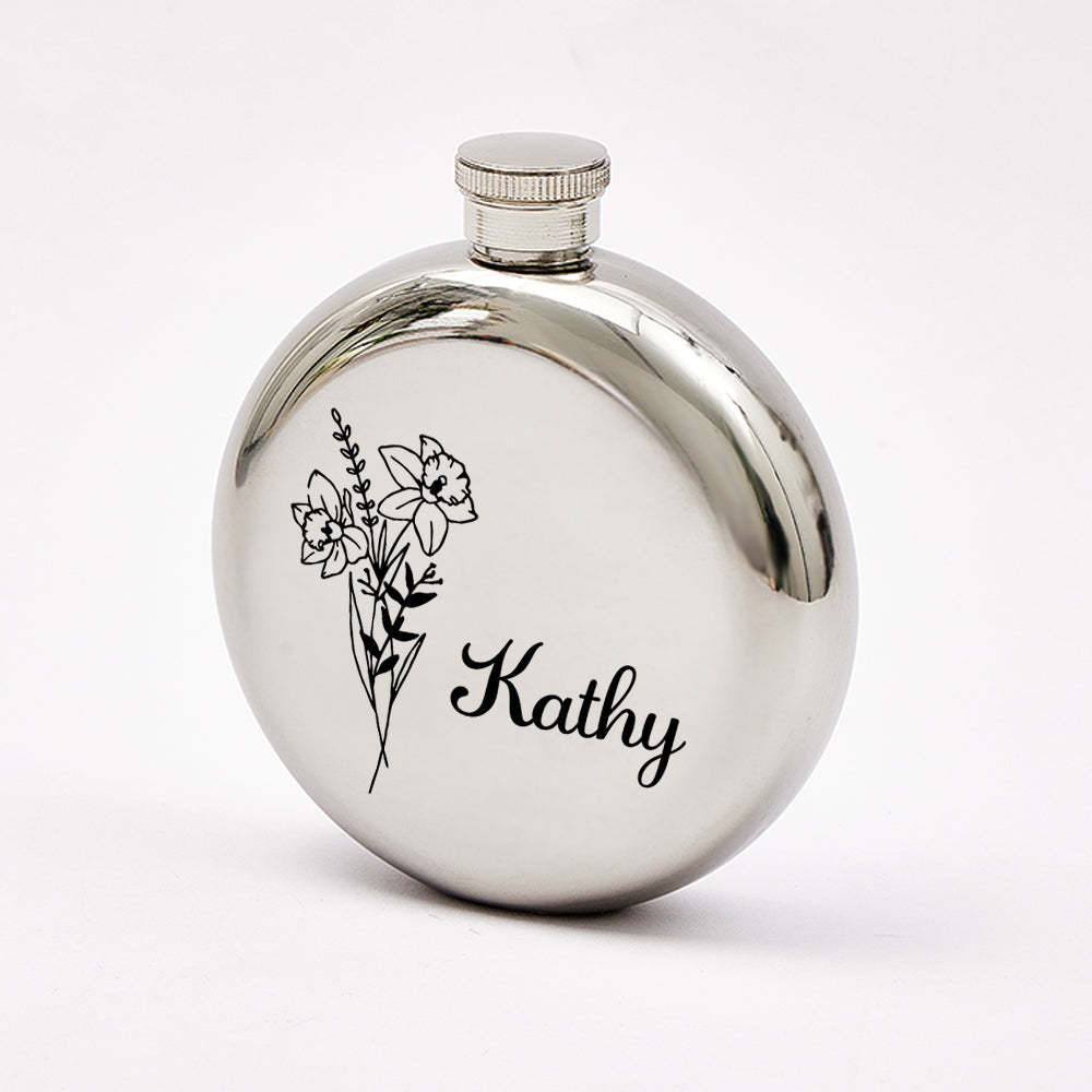 Personalized Name Flask with Birth Flower Custom Flask Gift for Bridesmaid Bachelorette Friends - yournamenecklaceuk