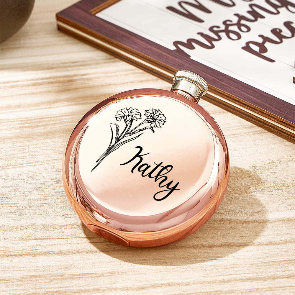Personalized Name Flask with Birth Flower Custom Flask Gift for Bridesmaid Bachelorette Friends - yournamenecklaceuk