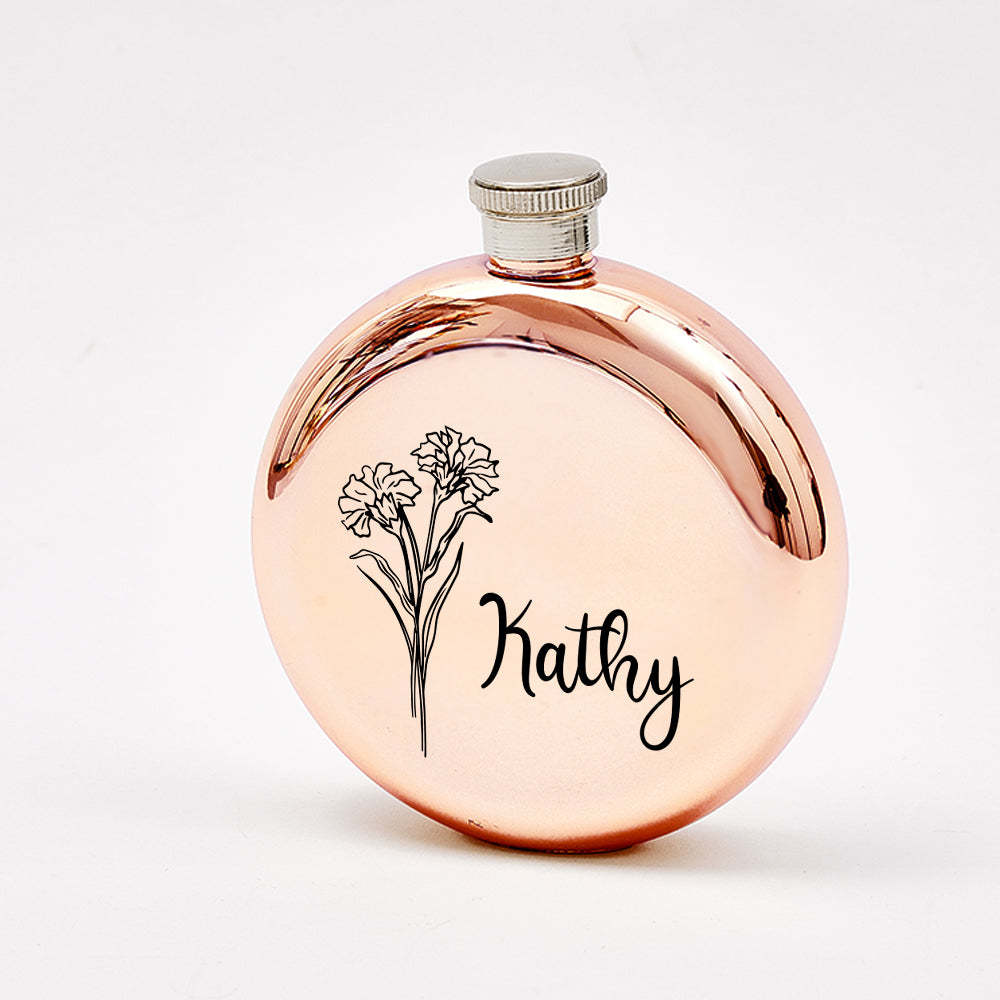 Personalized Name Flask with Birth Flower Custom Flask Gift for Bridesmaid Bachelorette Friends - yournamenecklaceuk