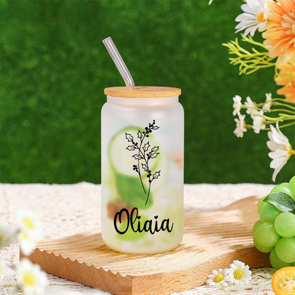 Personalized Name Frosted Can Glass with Birth Flower Custom Can Glass with Straw Gift for Mother Friends Family Bridesmaid - yournamenecklaceuk