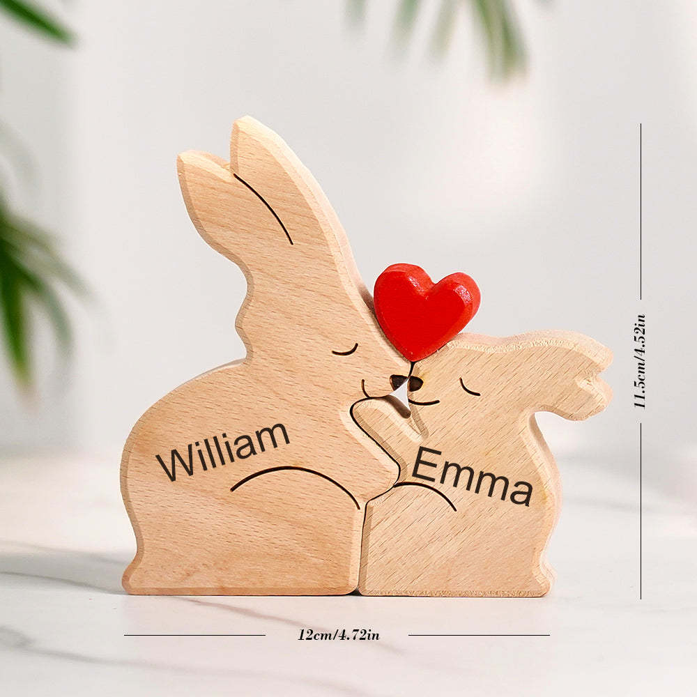 Wooden Rabbit Family Puzzle Custom Names House Warming Gifts Home Decor - yournamenecklaceuk