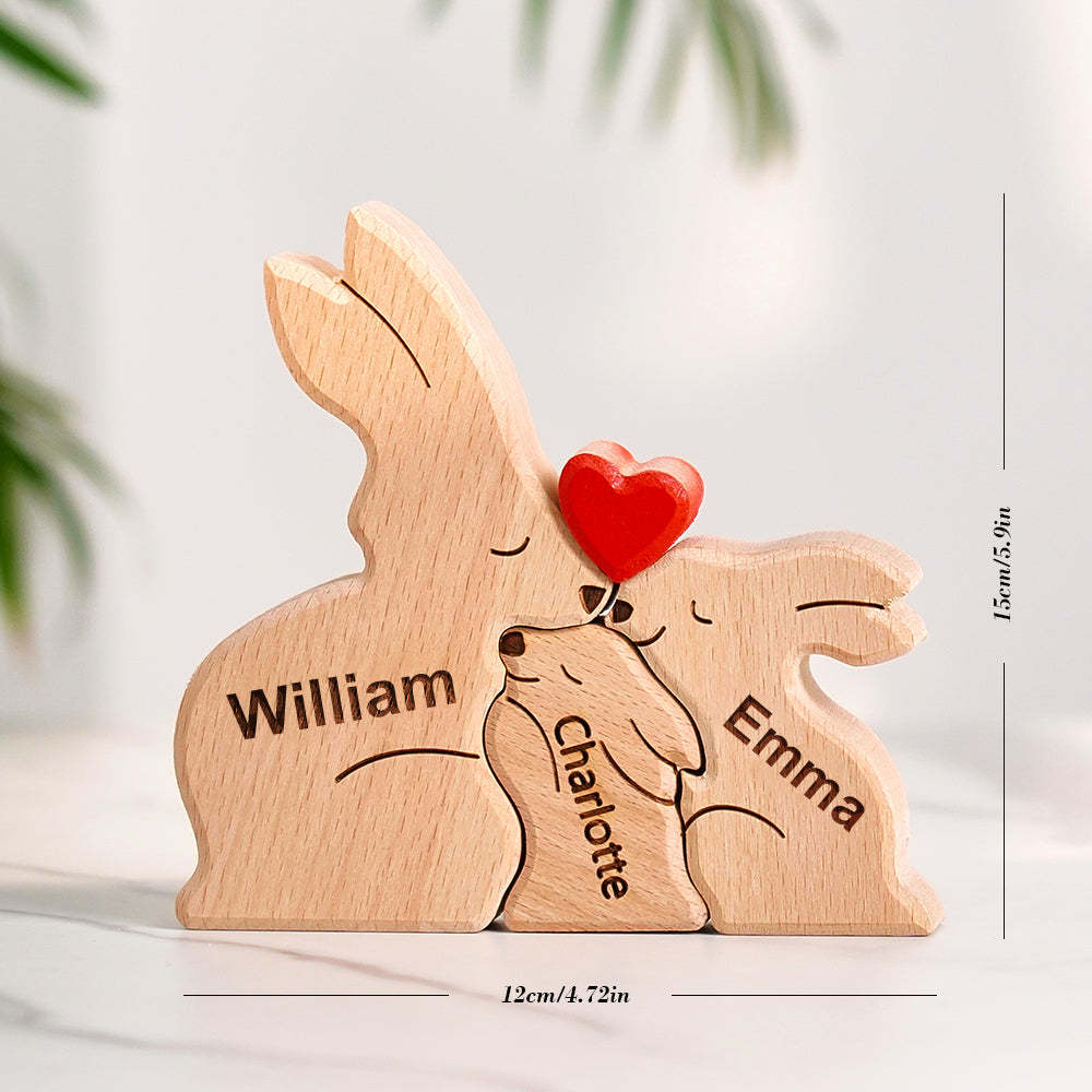 Wooden Rabbit Family Puzzle Custom Names House Warming Gifts Home Decor - yournamenecklaceuk
