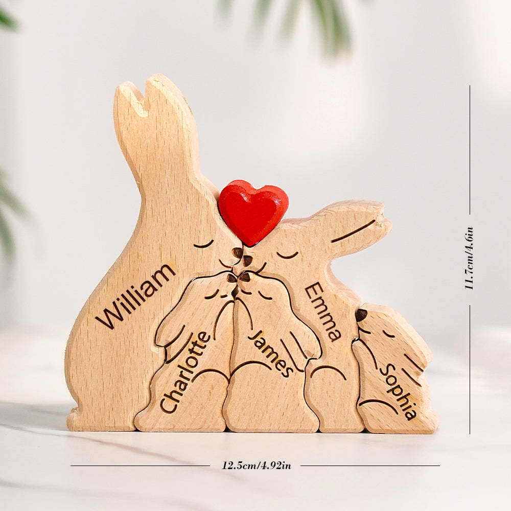Wooden Rabbit Family Puzzle Custom Names House Warming Gifts Home Decor - yournamenecklaceuk