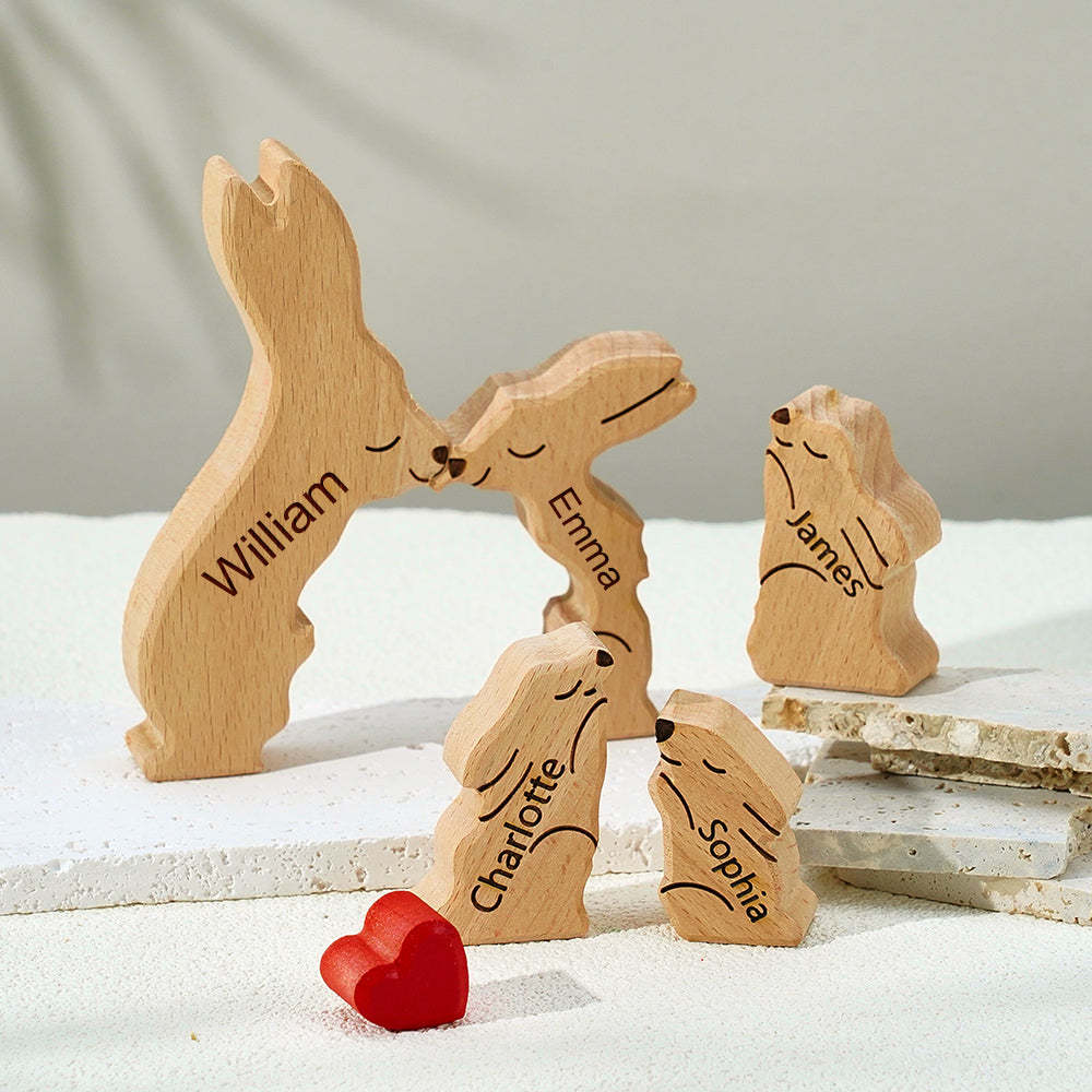 Wooden Rabbit Family Puzzle Custom Names House Warming Gifts Home Decor - yournamenecklaceuk