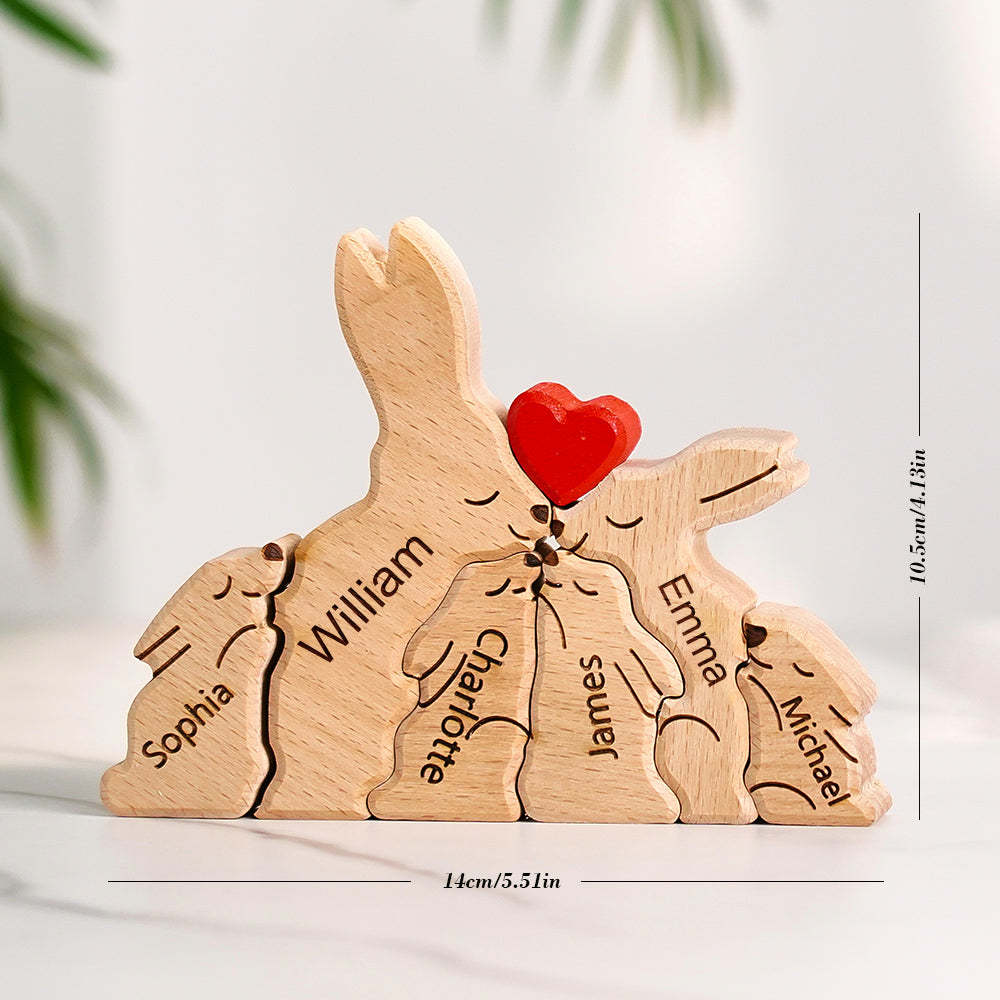 Wooden Rabbit Family Puzzle Custom Names House Warming Gifts Home Decor - yournamenecklaceuk