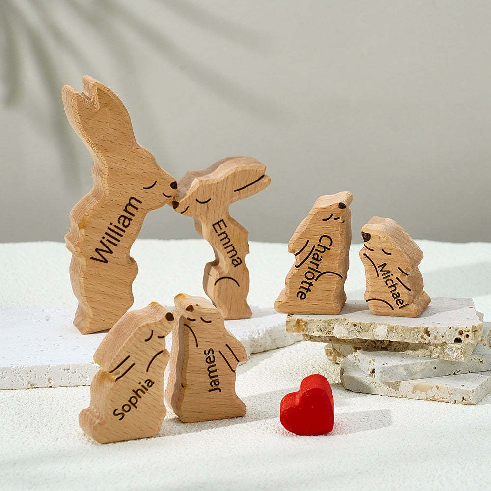 Wooden Rabbit Family Puzzle Custom Names House Warming Gifts Home Decor - yournamenecklaceuk