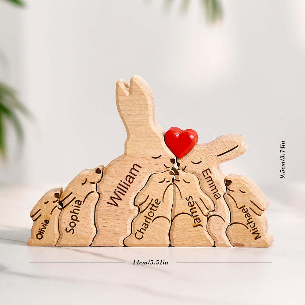 Wooden Rabbit Family Puzzle Custom Names House Warming Gifts Home Decor - yournamenecklaceuk