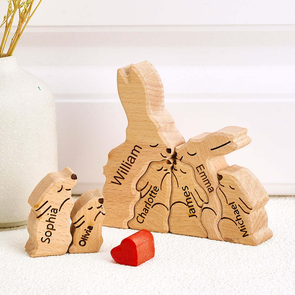 Wooden Rabbit Family Puzzle Custom Names House Warming Gifts Home Decor - yournamenecklaceuk