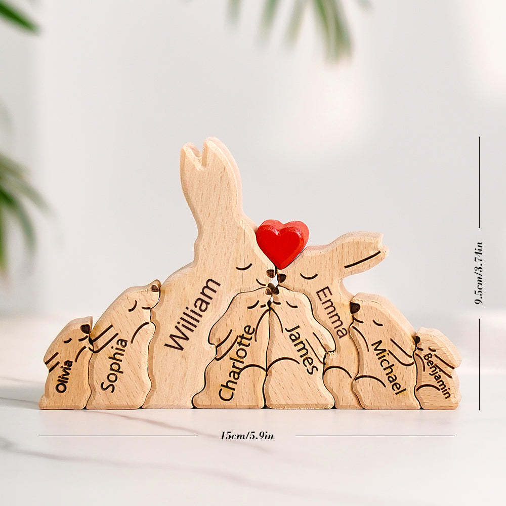 Wooden Rabbit Family Puzzle Custom Names House Warming Gifts Home Decor - yournamenecklaceuk