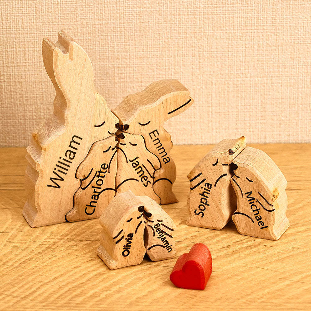 Wooden Rabbit Family Puzzle Custom Names House Warming Gifts Home Decor - yournamenecklaceuk