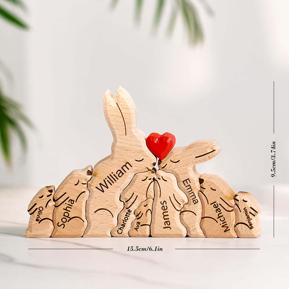 Wooden Rabbit Family Puzzle Custom Names House Warming Gifts Home Decor - yournamenecklaceuk