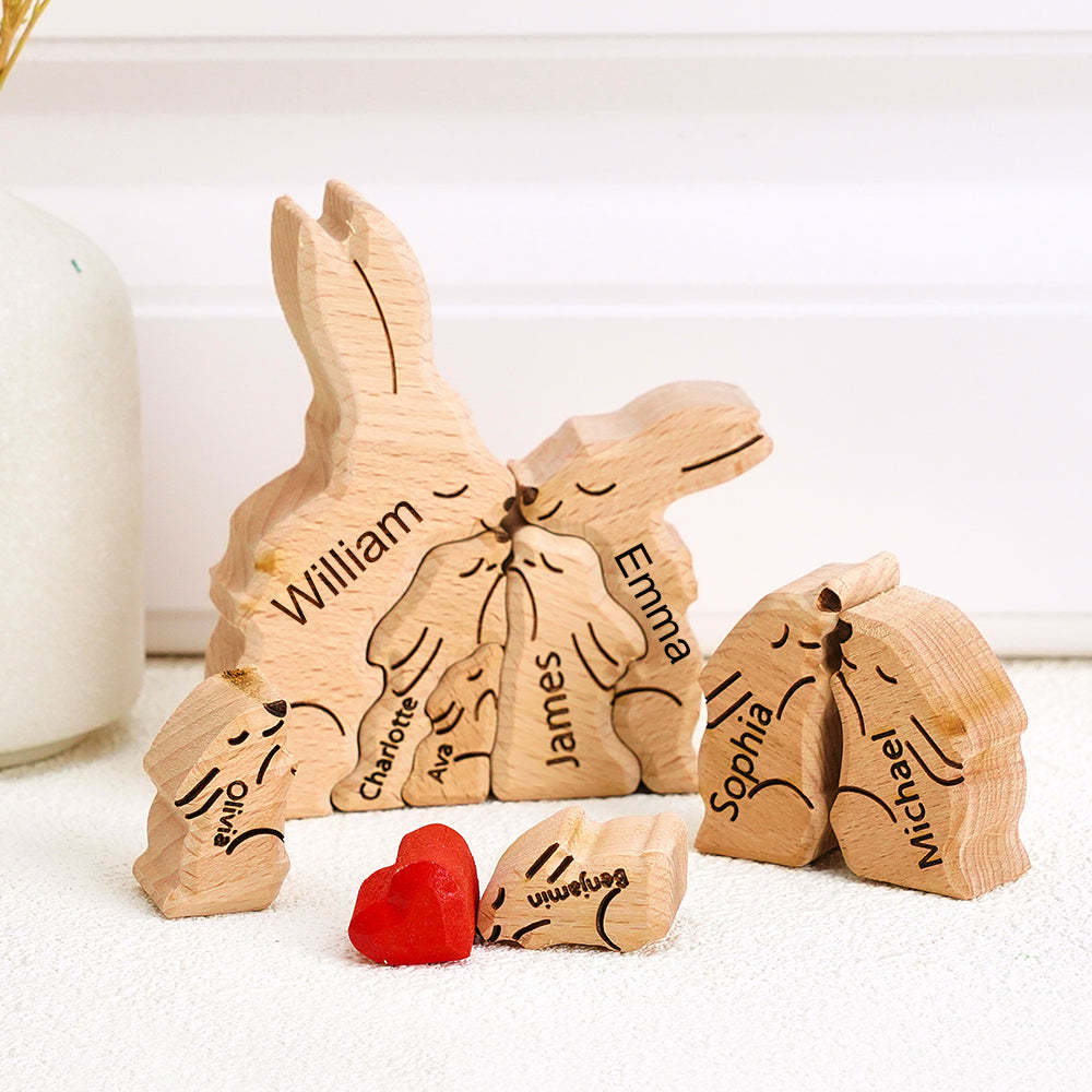 Wooden Rabbit Family Puzzle Custom Names House Warming Gifts Home Decor - yournamenecklaceuk