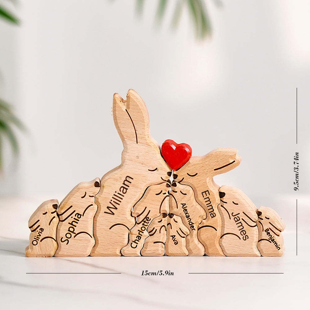 Wooden Rabbit Family Puzzle Custom Names House Warming Gifts Home Decor - yournamenecklaceuk