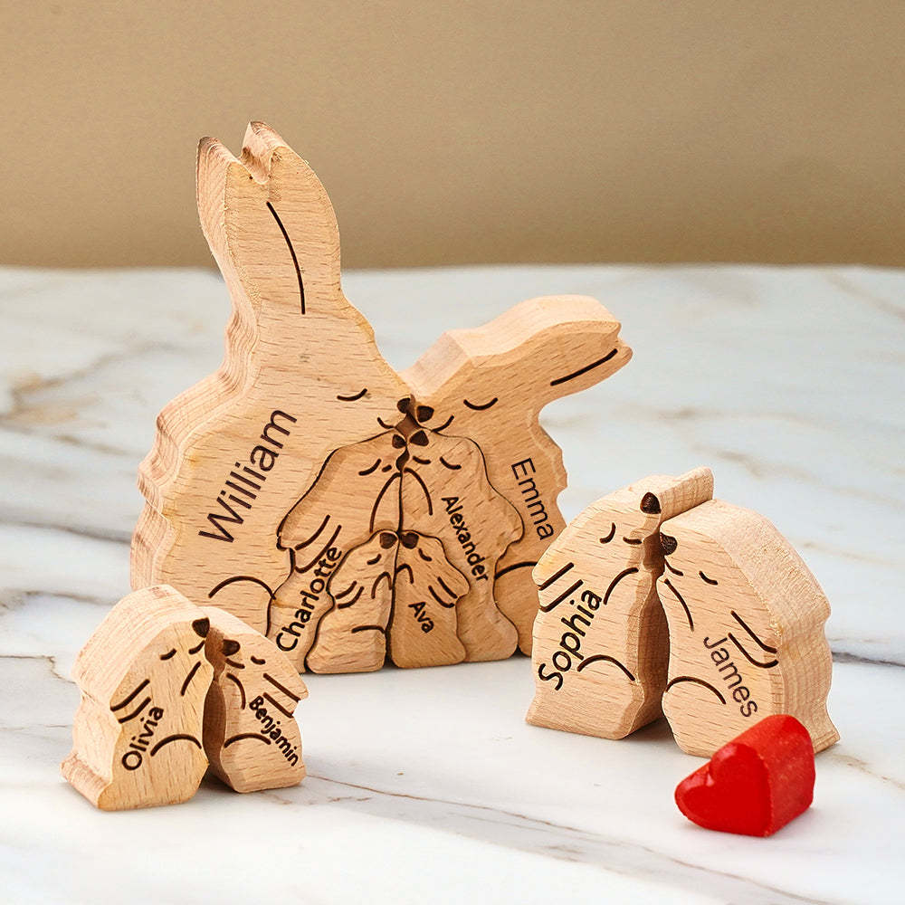 Wooden Rabbit Family Puzzle Custom Names House Warming Gifts Home Decor - yournamenecklaceuk
