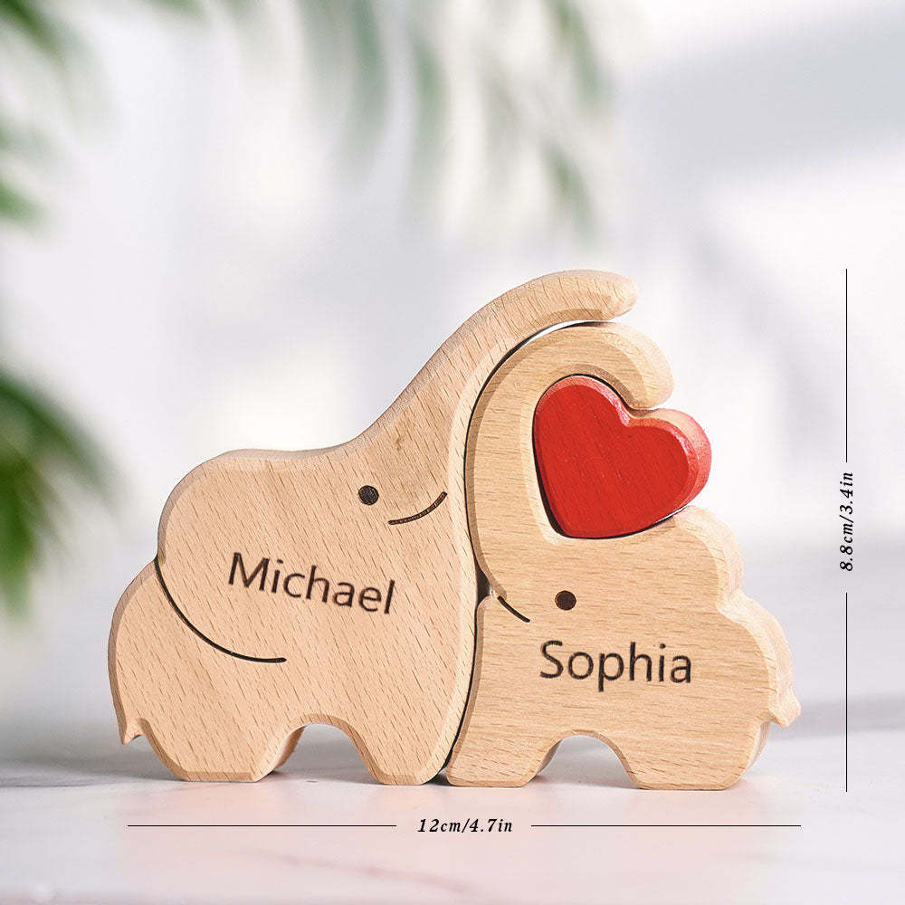 Wooden Family Elephant Puzzle Custom Names Home Decor House Warming Gifts - yournamenecklaceuk
