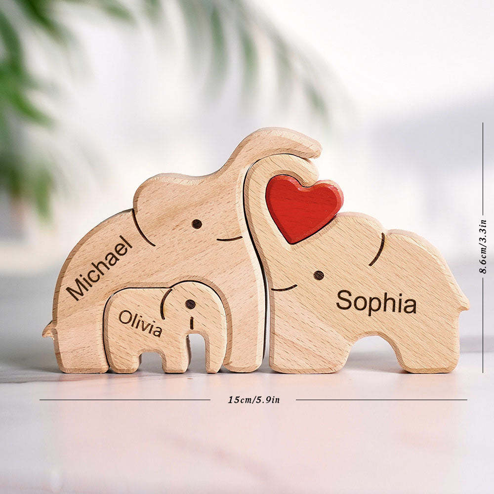Wooden Family Elephant Puzzle Custom Names Home Decor House Warming Gifts - yournamenecklaceuk
