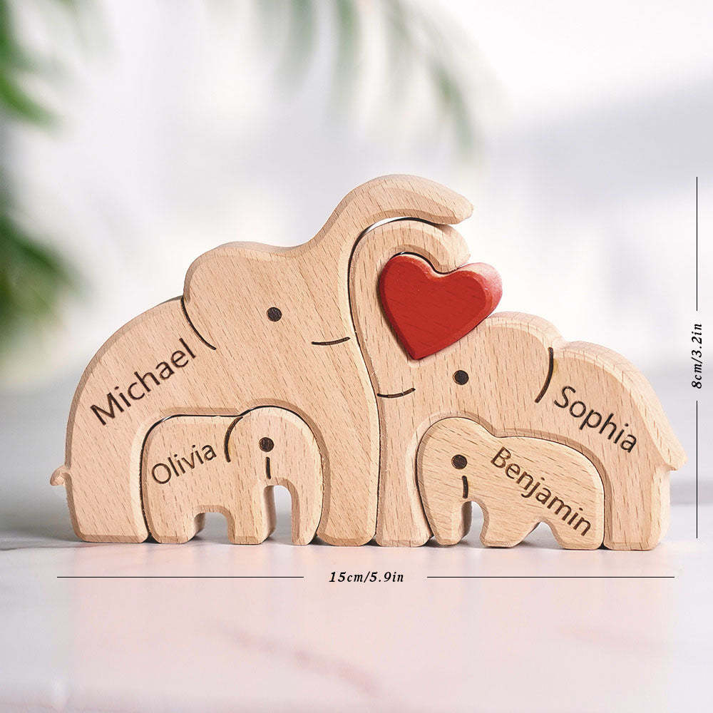 Wooden Family Elephant Puzzle Custom Names Home Decor House Warming Gifts - yournamenecklaceuk