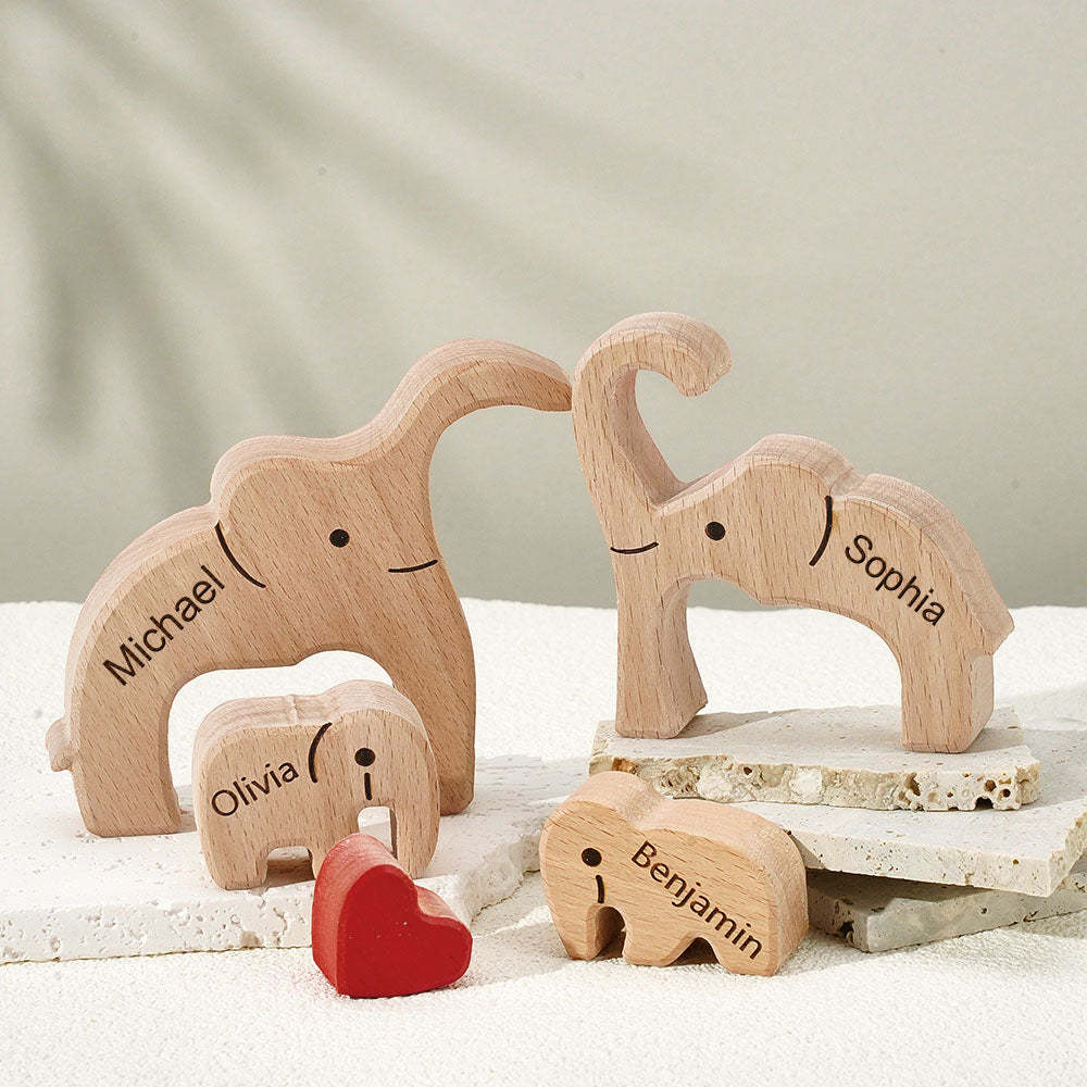 Wooden Family Elephant Puzzle Custom Names Home Decor House Warming Gifts - yournamenecklaceuk