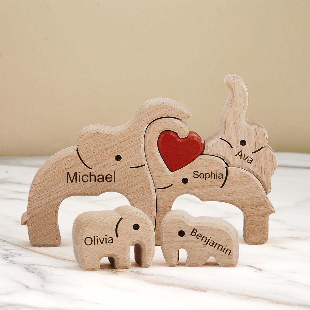 Wooden Family Elephant Puzzle Custom Names Home Decor House Warming Gifts - yournamenecklaceuk