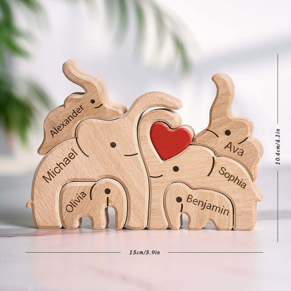 Wooden Family Elephant Puzzle Custom Names Home Decor House Warming Gifts - yournamenecklaceuk