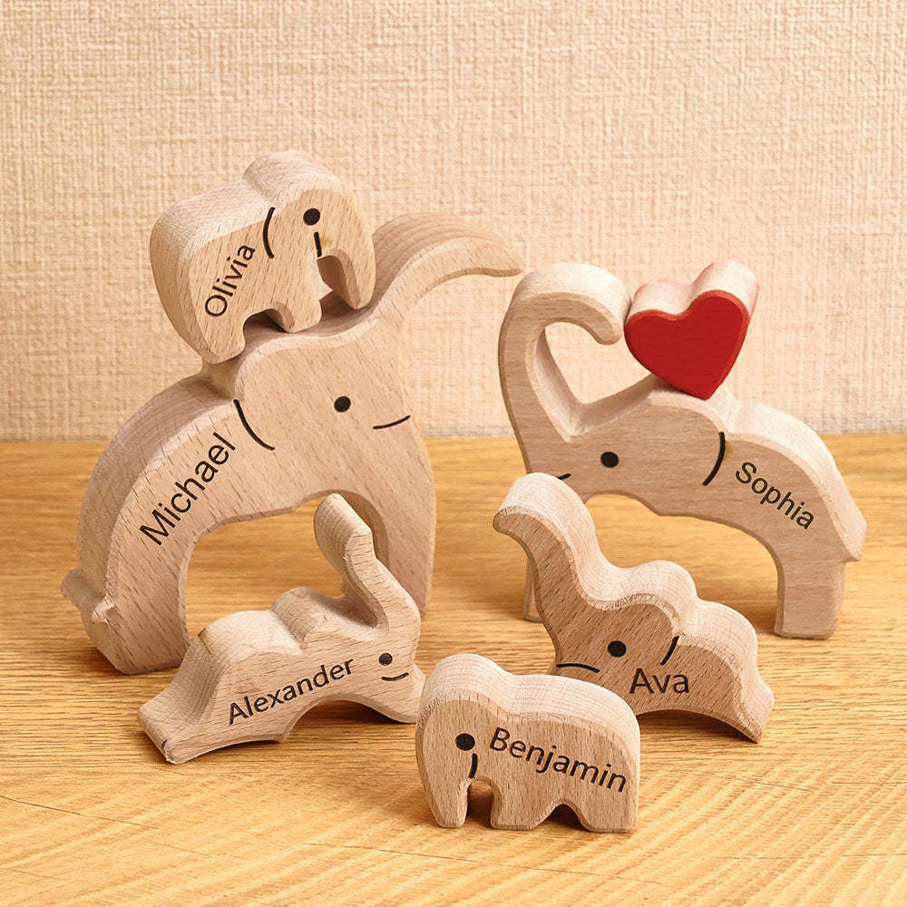 Wooden Family Elephant Puzzle Custom Names Home Decor House Warming Gifts - yournamenecklaceuk