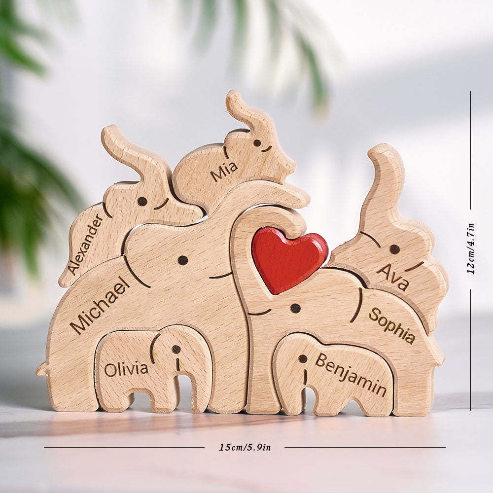Wooden Family Elephant Puzzle Custom Names Home Decor House Warming Gifts - yournamenecklaceuk