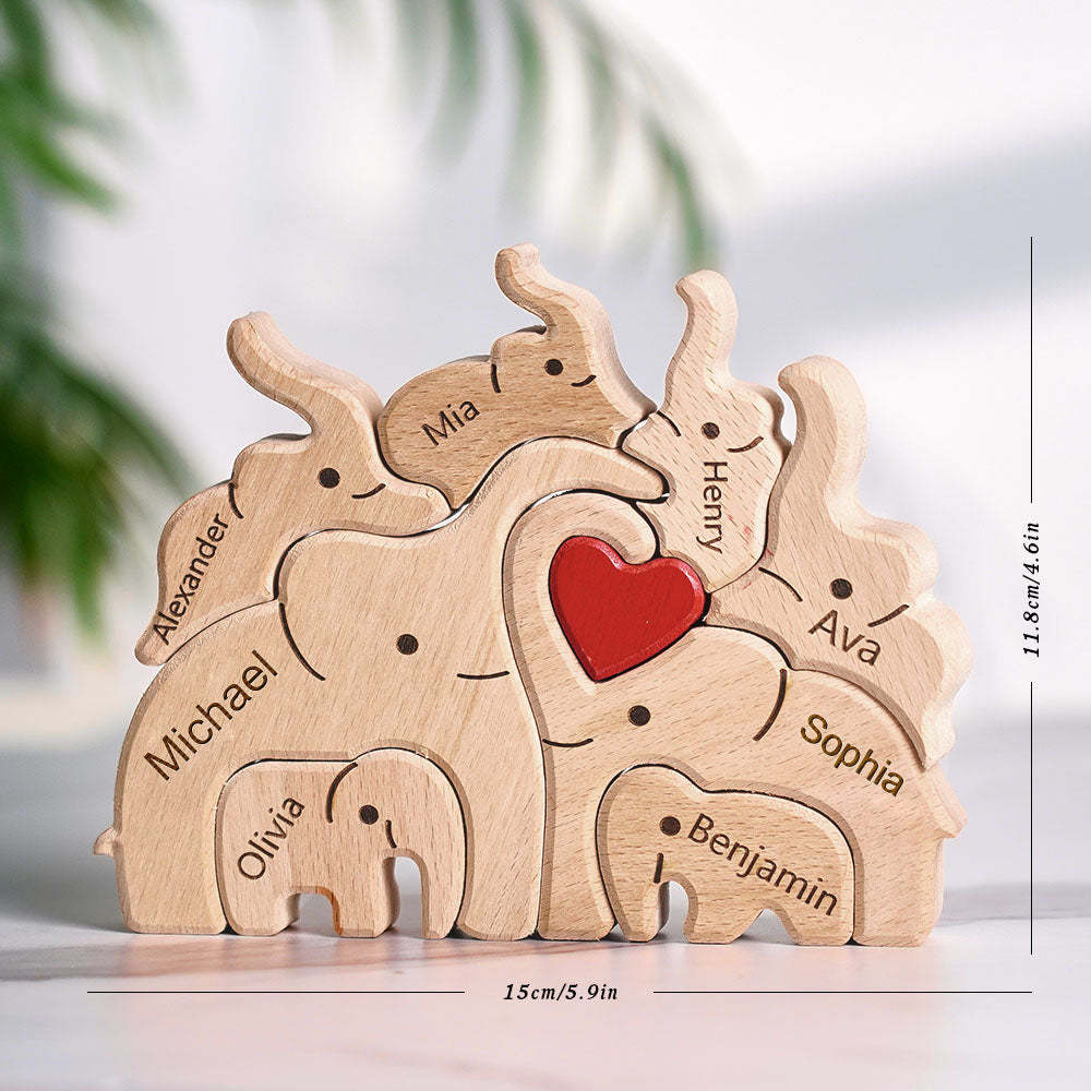 Wooden Family Elephant Puzzle Custom Names Home Decor House Warming Gifts - yournamenecklaceuk