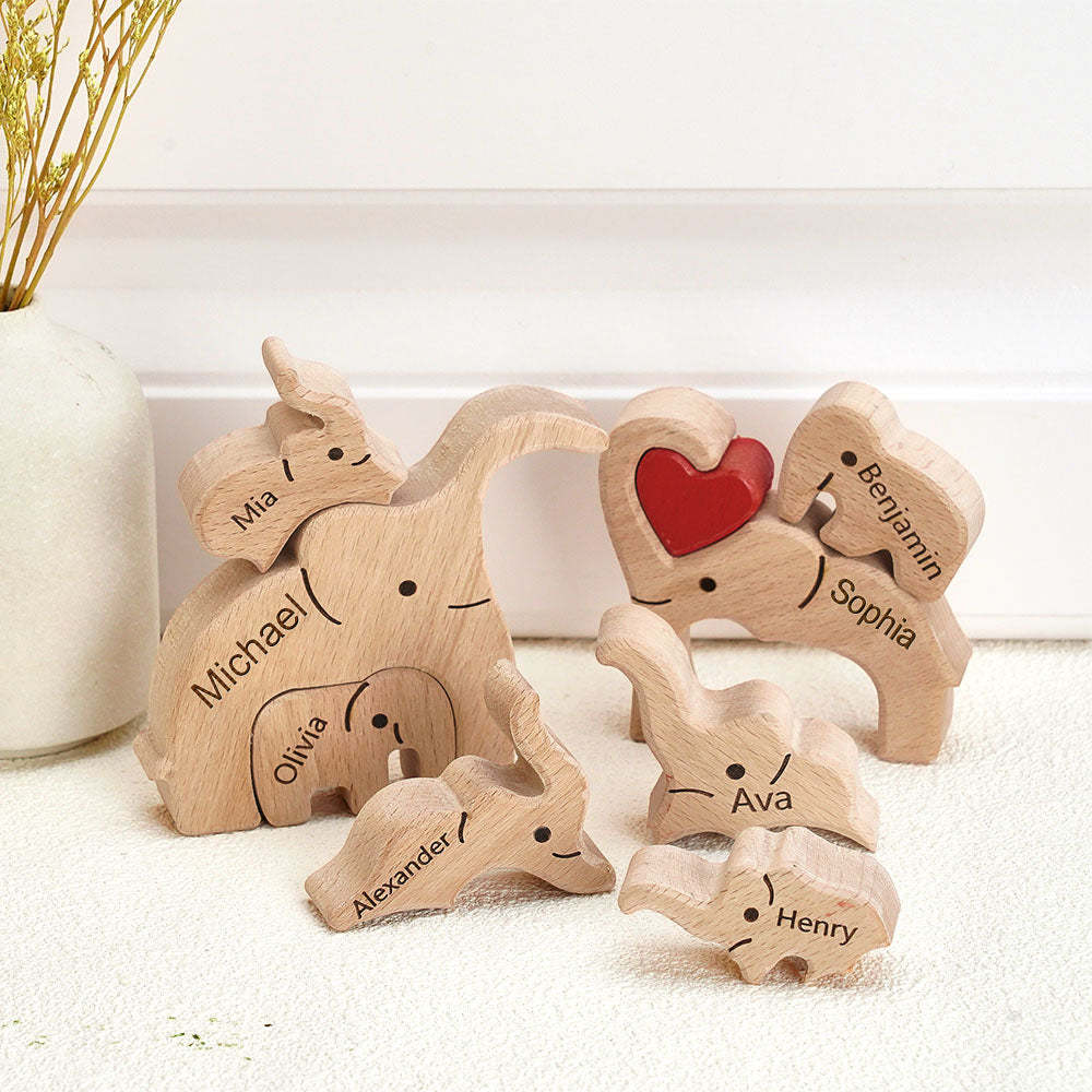 Wooden Family Elephant Puzzle Custom Names Home Decor House Warming Gifts - yournamenecklaceuk