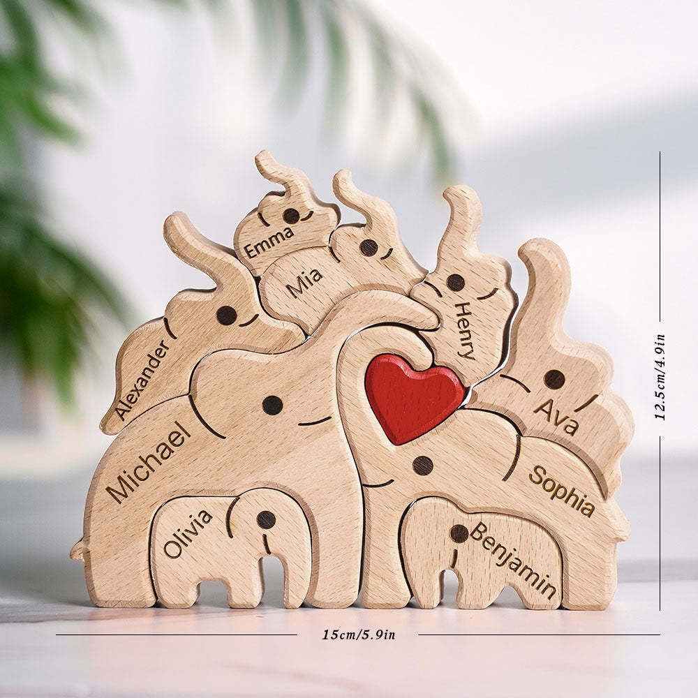 Wooden Family Elephant Puzzle Custom Names Home Decor House Warming Gifts - yournamenecklaceuk