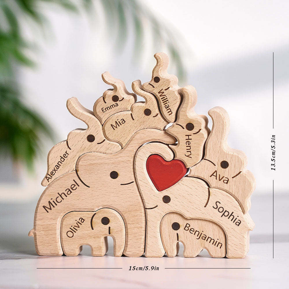 Wooden Family Elephant Puzzle Custom Names Home Decor House Warming Gifts - yournamenecklaceuk