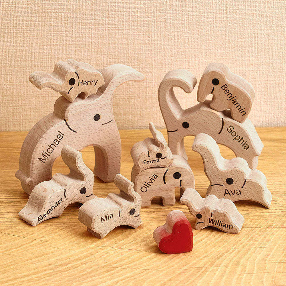 Wooden Family Elephant Puzzle Custom Names Home Decor House Warming Gifts - yournamenecklaceuk