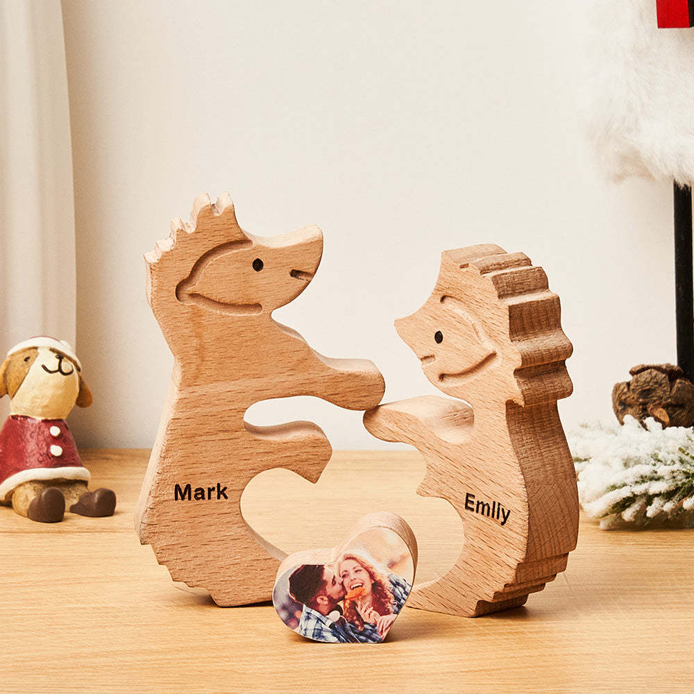 Custom Name Love Wooden Hedgehogs Puzzle for Couple Home Decor Christmas Gifts - yournamenecklaceuk