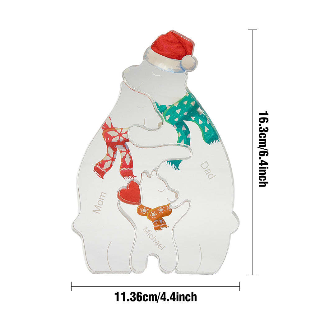 Custom Names Christmas Hugging Bear Family Acrylic Bear Family Puzzle Home Decor Christmas Gifts - yournamenecklaceuk