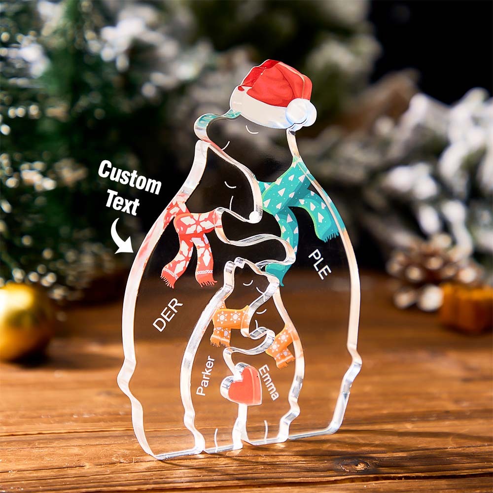 Custom Names Christmas Hugging Bear Family Acrylic Bear Family Puzzle Home Decor Christmas Gifts - yournamenecklaceuk