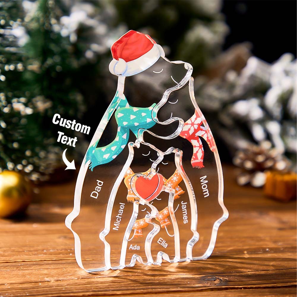 Custom Names Christmas Hugging Bear Family Acrylic Bear Family Puzzle Home Decor Christmas Gifts - yournamenecklaceuk