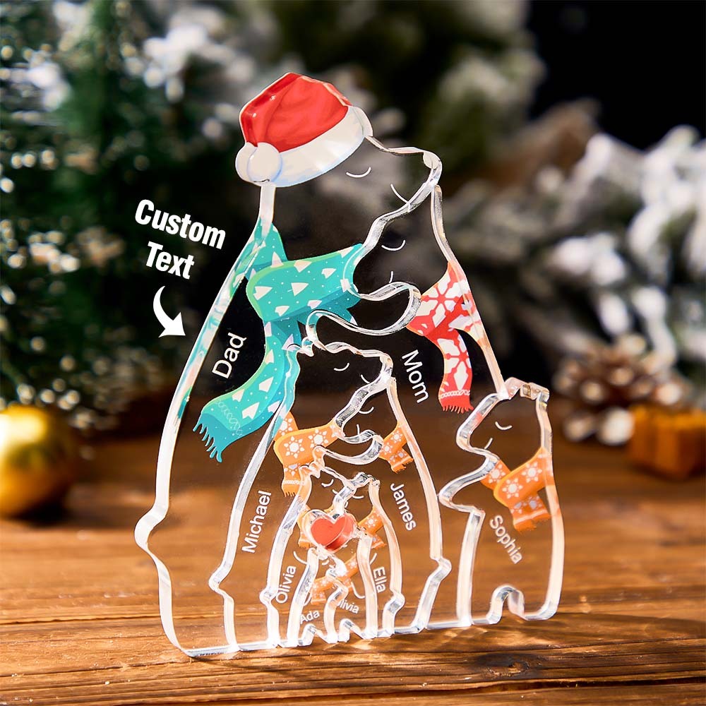 Custom Names Christmas Hugging Bear Family Acrylic Bear Family Puzzle Home Decor Christmas Gifts - yournamenecklaceuk