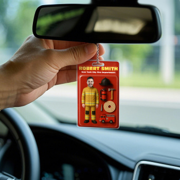Custom 3D Effect Action Figure Pack Packaging Toy Box Style Art Gift Personalized Acrylic Car Hanger Gift for Firefighter