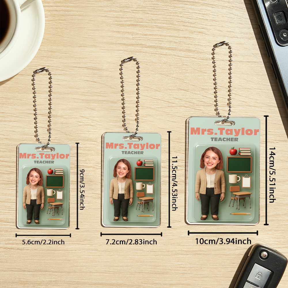 Custom 3D Effect Action Figure Pack Packaging Toy Box Style Art Gift Personalized Acrylic Car Hanger Gift for Teacher