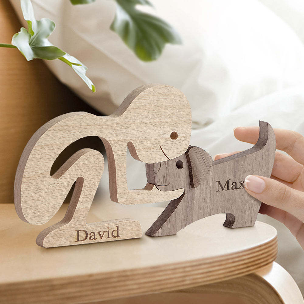Man and Dog Wooden Pet Carving Blocks Custom Name Table Decor Gifts for Pet Lover - yournamenecklaceuk