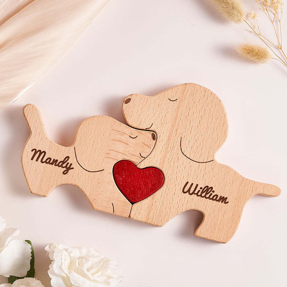 Custom Name Wooden Dog Couple Heart Blocks Valentine's Day Gifts - yournamenecklaceuk