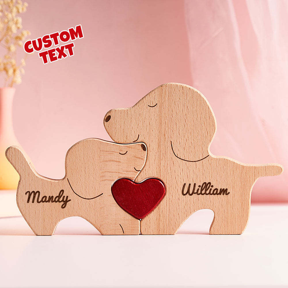 Custom Name Wooden Dog Couple Heart Blocks Valentine's Day Gifts - yournamenecklaceuk