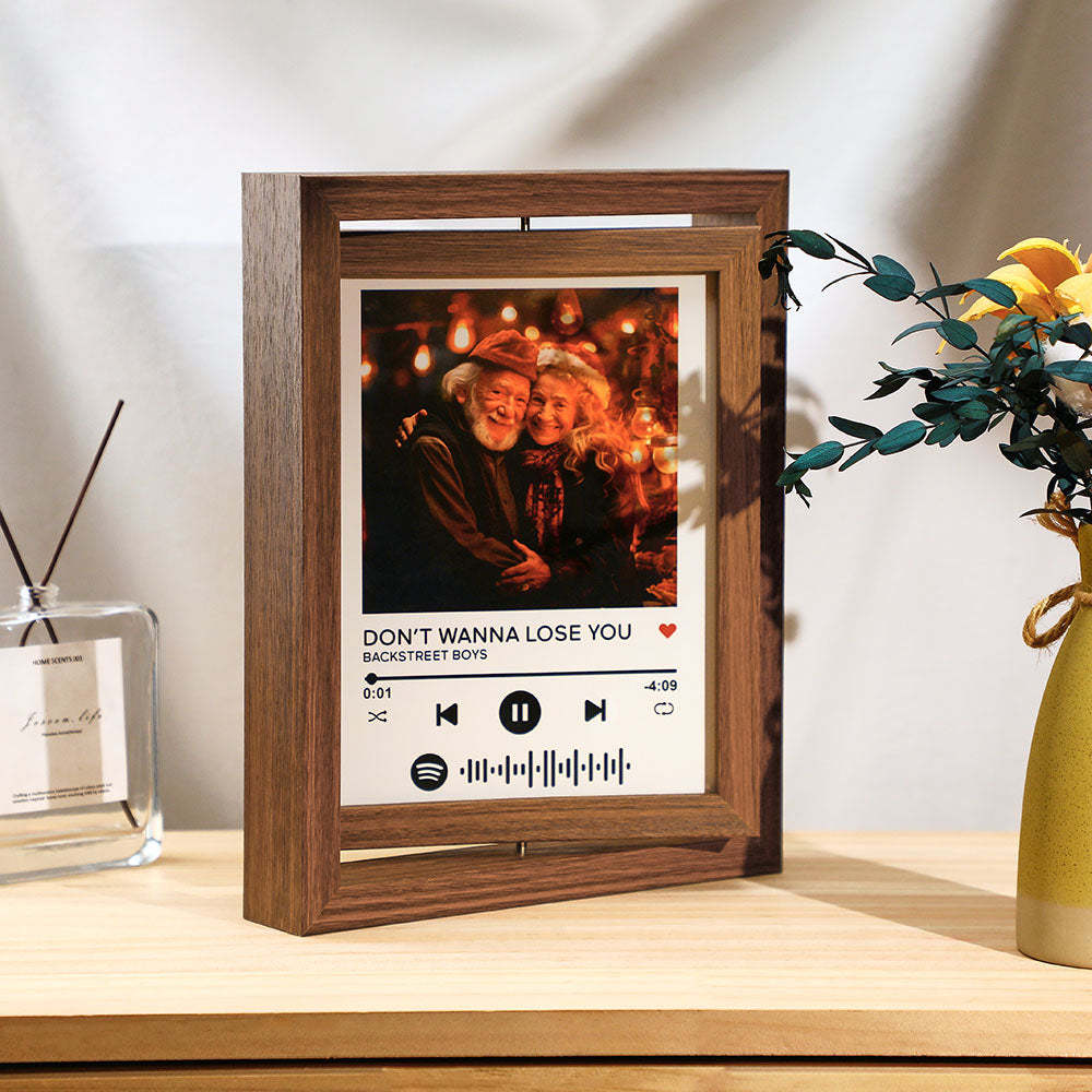 Custom Photo Spotify Rotating Frame Scannable Spotify Code Floating Picture Decor Frame Gifts For Couples - yournamenecklaceuk