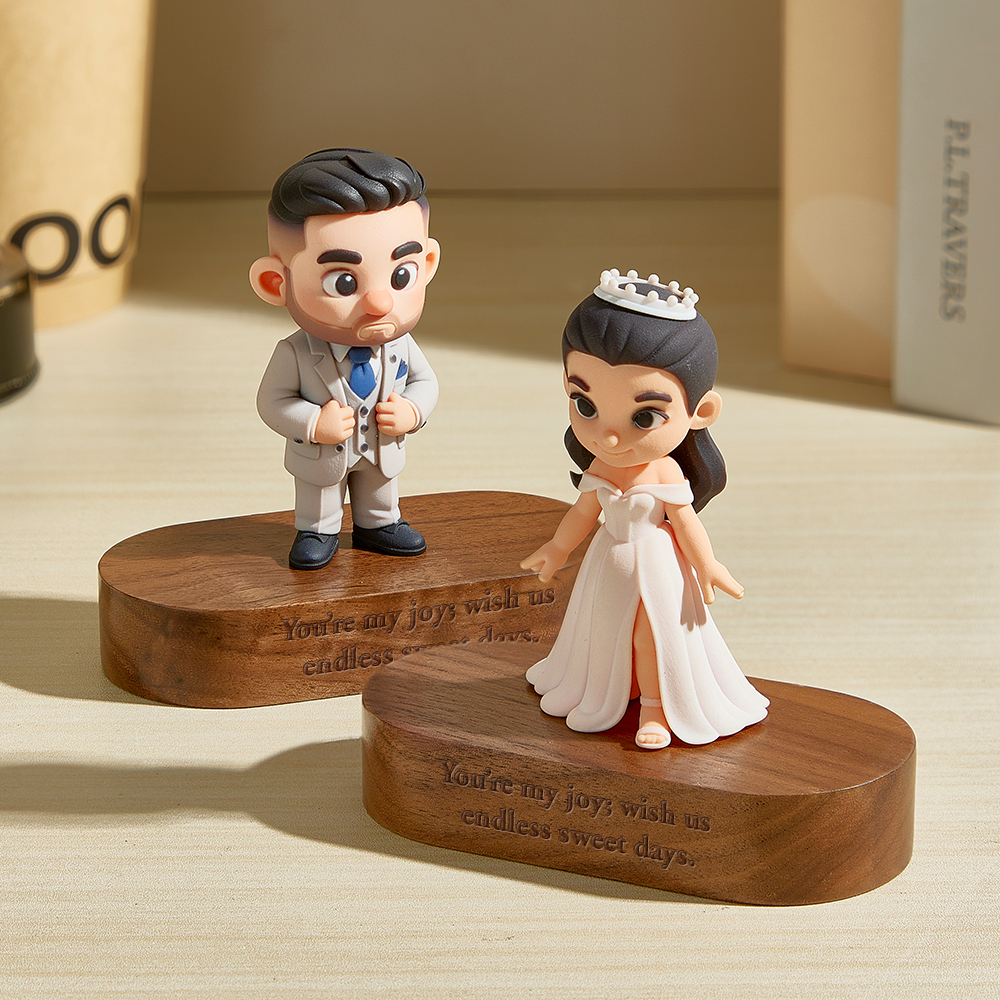 Valentine's Day gift Custom 3D Figurine Engraved Wooden Base Custom Name Personalized Message Solid Wood Stand for Home Decor & Anniversary Keepsake Gift -  NameNecklaceUK