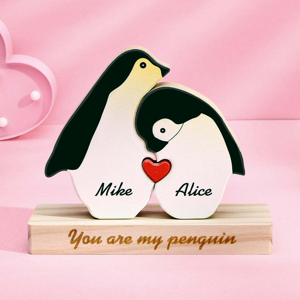Custom Name Penguin Wooden Blocks Couple Plaque Gifts for Her You Are My Penguin - yournamenecklaceuk