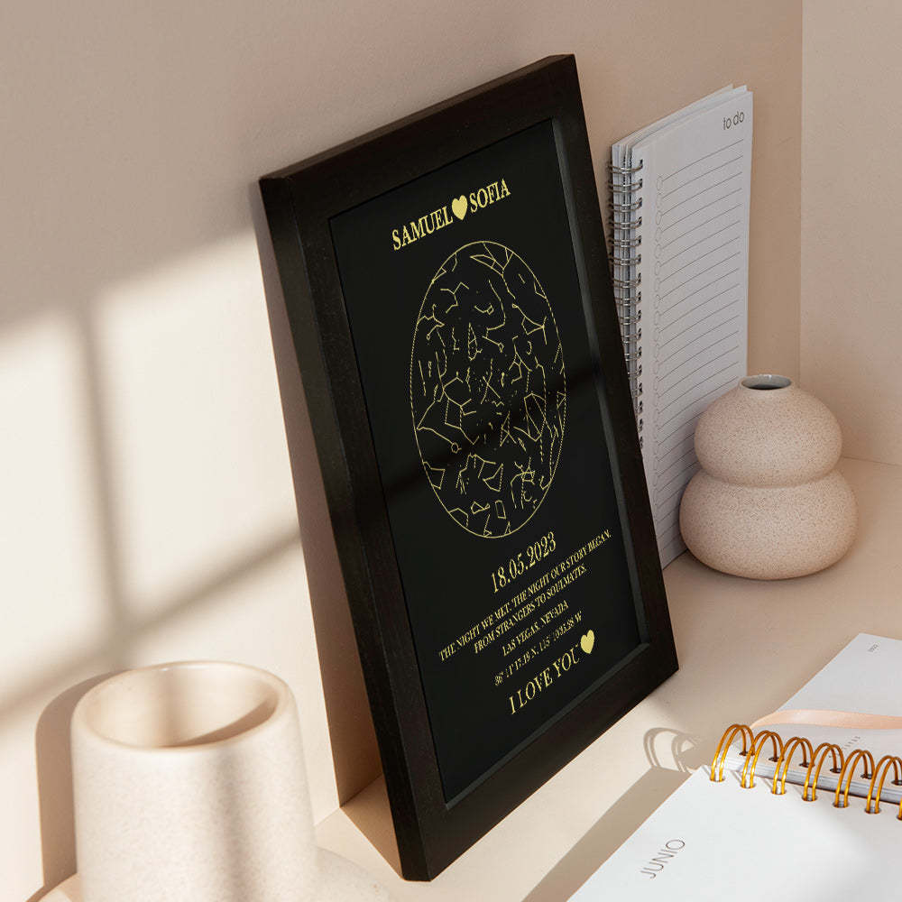 Custom Star Map Wooden Frame Personalized Text Wall Art Valentine's Day Gift Special Date Anniversary Gift - yournamenecklaceuk